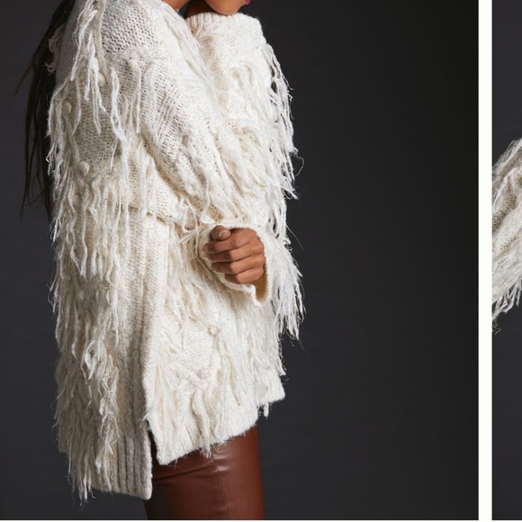 Anthropologie Fringe Cozy Cream Pull-Over Sweater- Small - Picture 15 of 16